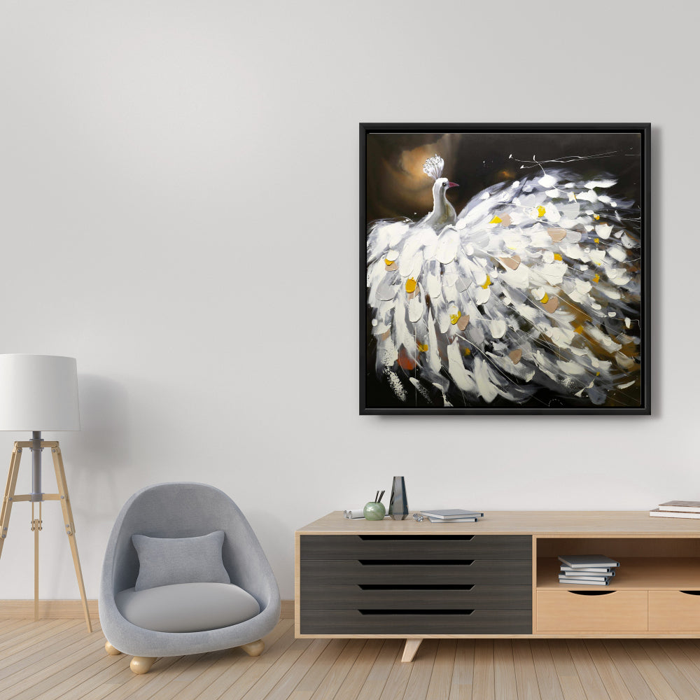 Abstract Peacock Framed Canvas - Brown Bird Home Decor Wall Art