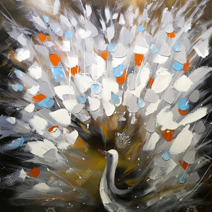 Abstract Peacock Canvas | Blue Animal Bedroom Decor Wall Art