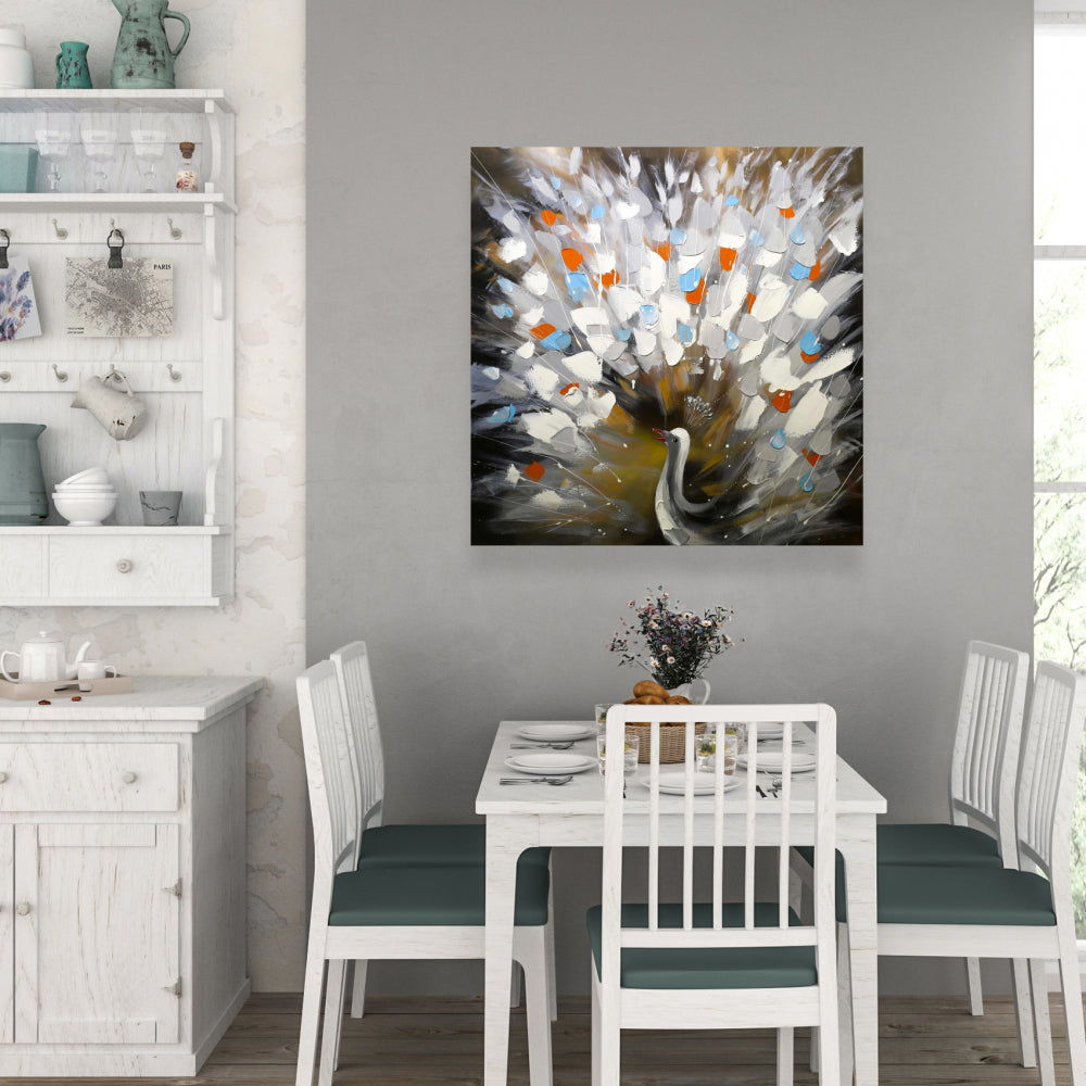 Abstract Peacock Canvas | Blue Animal Bedroom Decor Wall Art