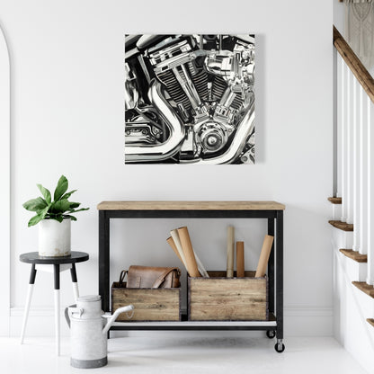 Contemporary White Canvas | Mechanism of a Motorcycle Decor