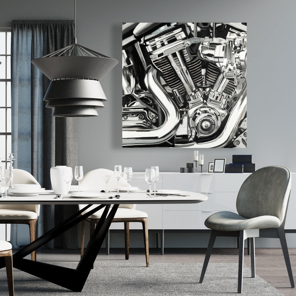 Contemporary White Canvas | Mechanism of a Motorcycle Decor