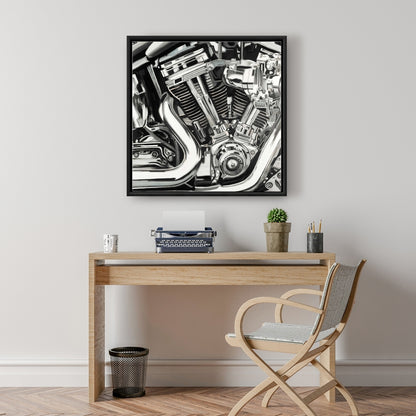 Motorcycle Mechanism Canvas | White Framed Art for Home Decor