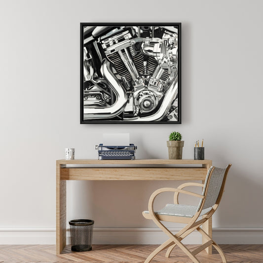 Motorcycle Mechanism Canvas | White Framed Art for Home Decor