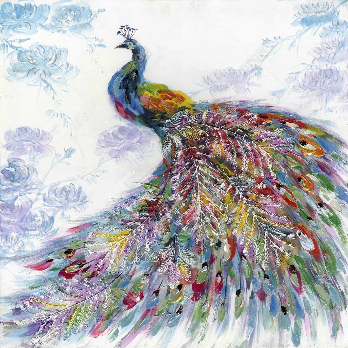 Majestic Peacock with Flowers Framed Canvas - Home Decor
