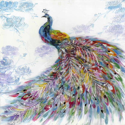 Majestic Peacock with Flowers Framed Canvas - Home Decor