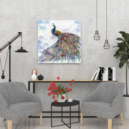 Majestic Peacock Canvas - Blue Floral Home Decor Artwork