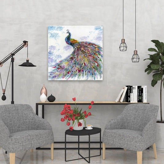 Majestic Peacock Canvas - Blue Floral Home Decor Artwork