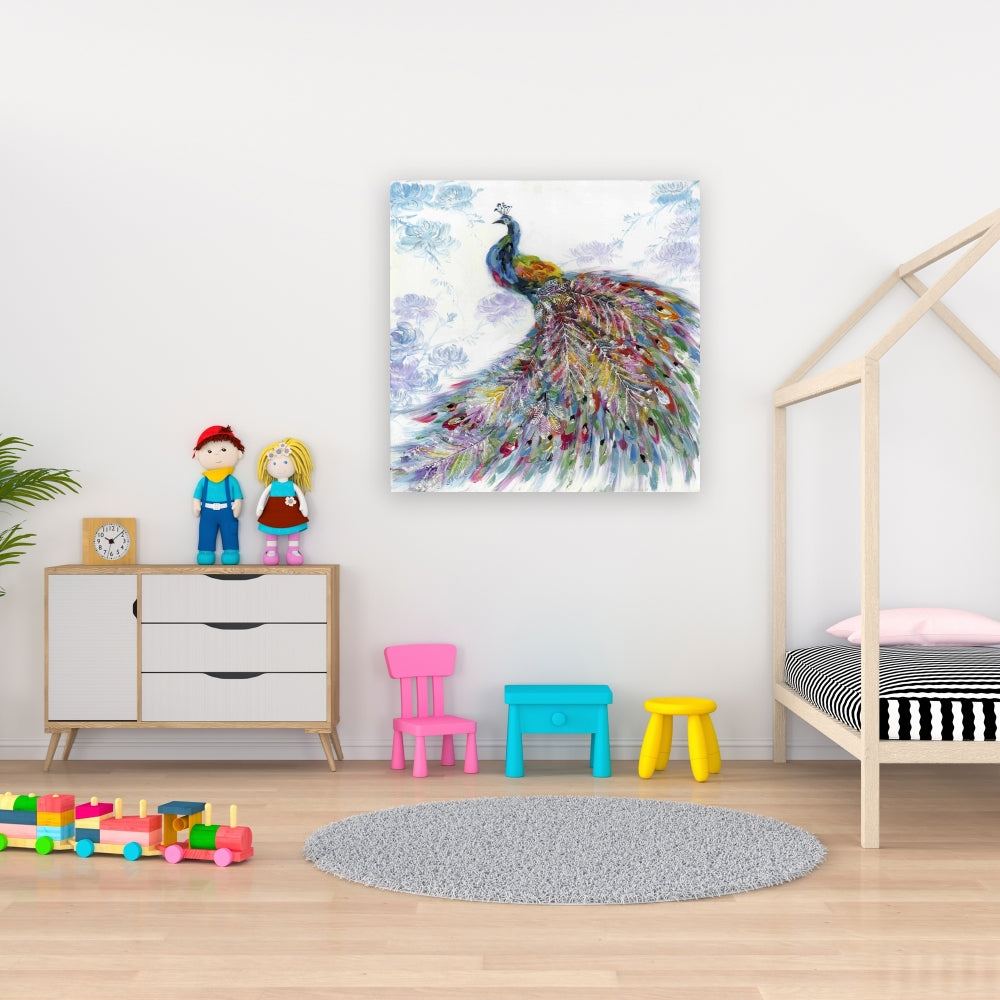 Majestic Peacock Canvas - Blue Floral Home Decor Artwork