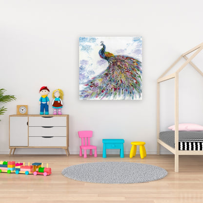 Majestic Peacock Canvas - Blue Floral Home Decor Artwork