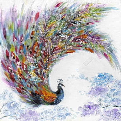 Colorful Peacock with Flowers Framed Canvas | Home Decor Art