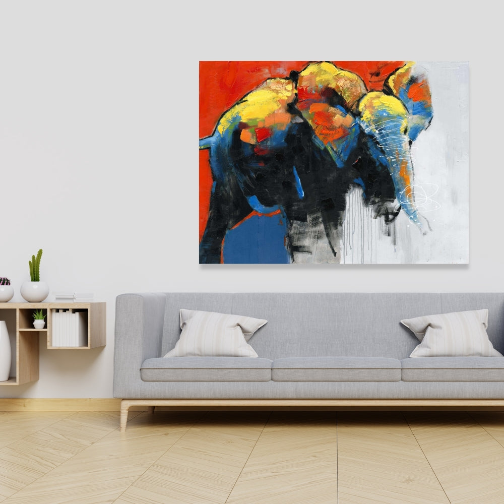 Colorful Abstract Elephant Canvas - Blue Animal Home Decor
