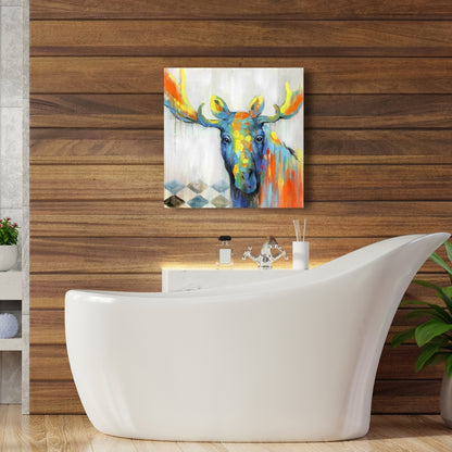 Colorful Abstract Moose | Blue Canvas Art for Home Decor