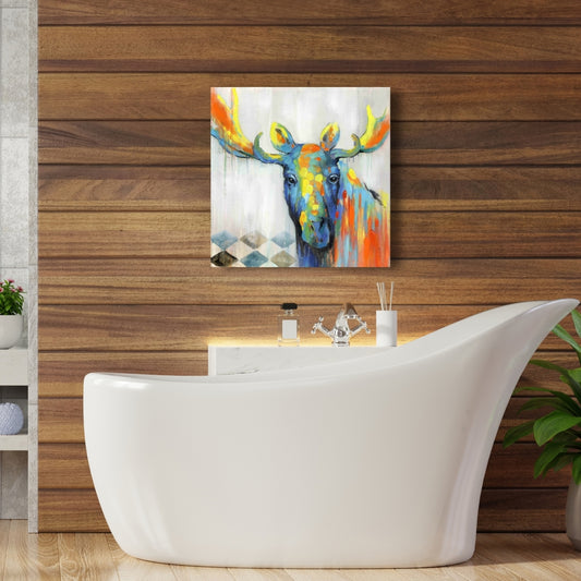 Colorful Abstract Moose | Blue Canvas Art for Home Decor
