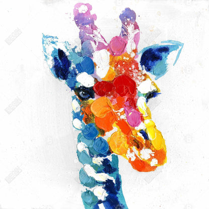 Color Spotted Giraffe Canvas - Bedroom Wildlife Decor - Blue