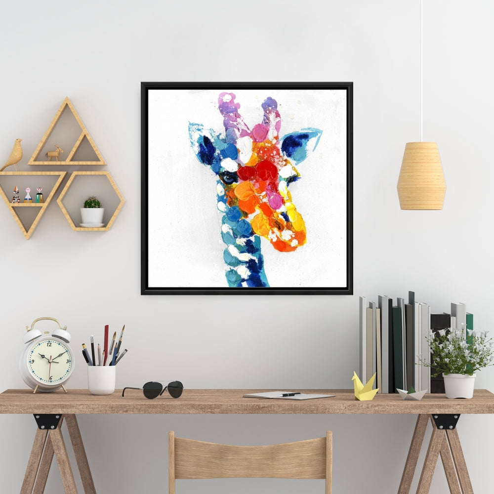 Color Spotted Giraffe Canvas - Bedroom Wildlife Decor - Blue