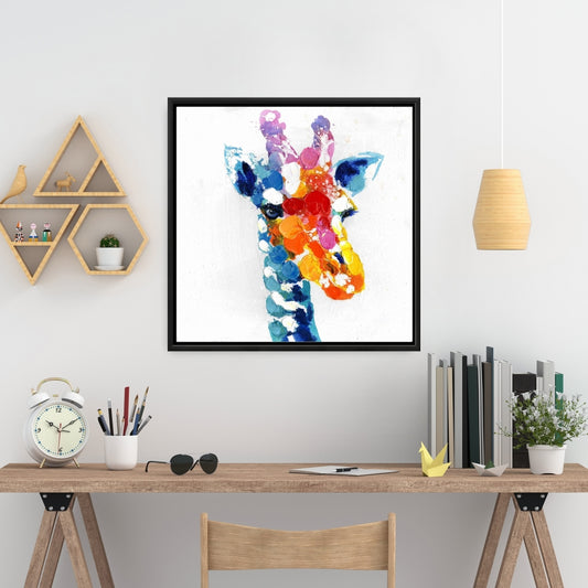 Color Spotted Giraffe Canvas - Bedroom Wildlife Decor - Blue