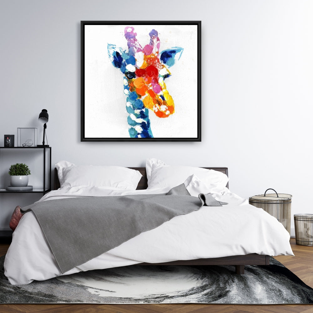 Color Spotted Giraffe Canvas - Bedroom Wildlife Decor - Blue