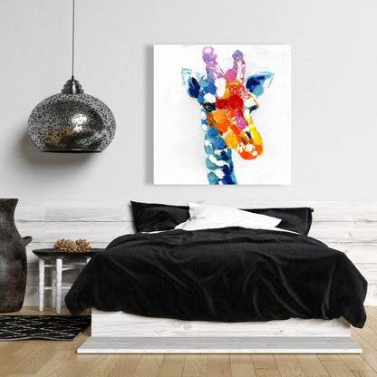 Color Spotted Abstract Giraffe Canvas - Blue Bedroom Decor