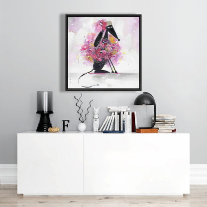 Cartoon Dog with Pink Flowers | Purple Bedroom Canvas Decor