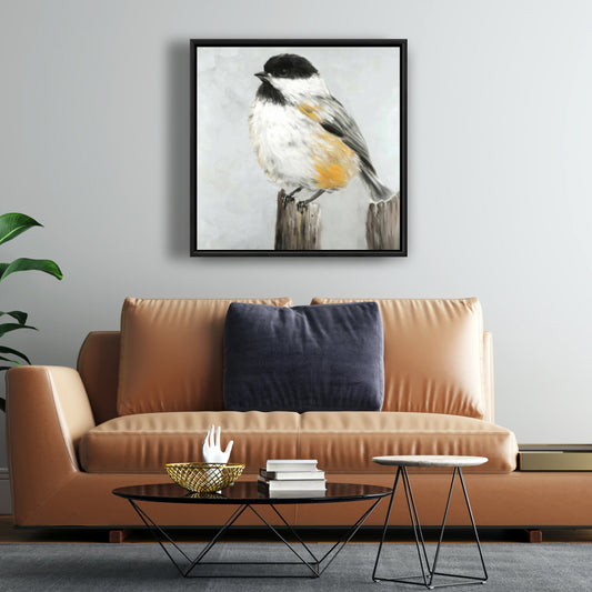 Toile grise contemporaine pour chambre à coucher – Décoration d'intérieur Mésange charbonnière