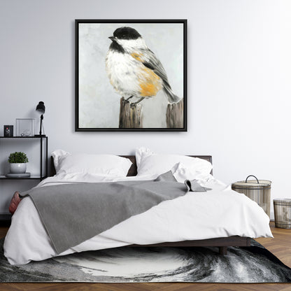 Gray Contemporary Bedroom Canvas - Coal Tit Bird Home Decor