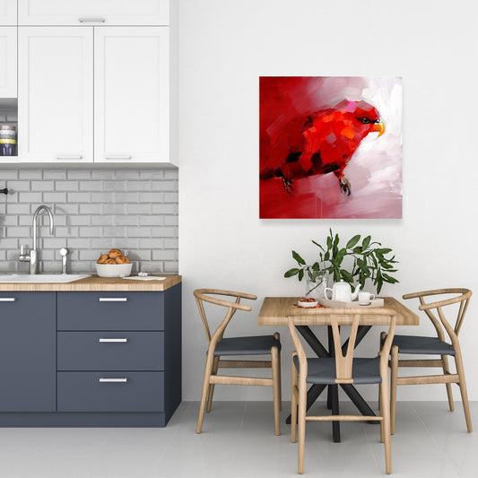 Toile abstraite représentant un perroquet rouge – Art d'oiseau moderne pour la décoration intérieure