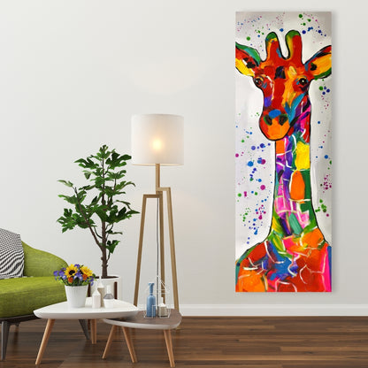 Abstract Colorful Giraffe Canvas - Red Animals Wildlife Art
