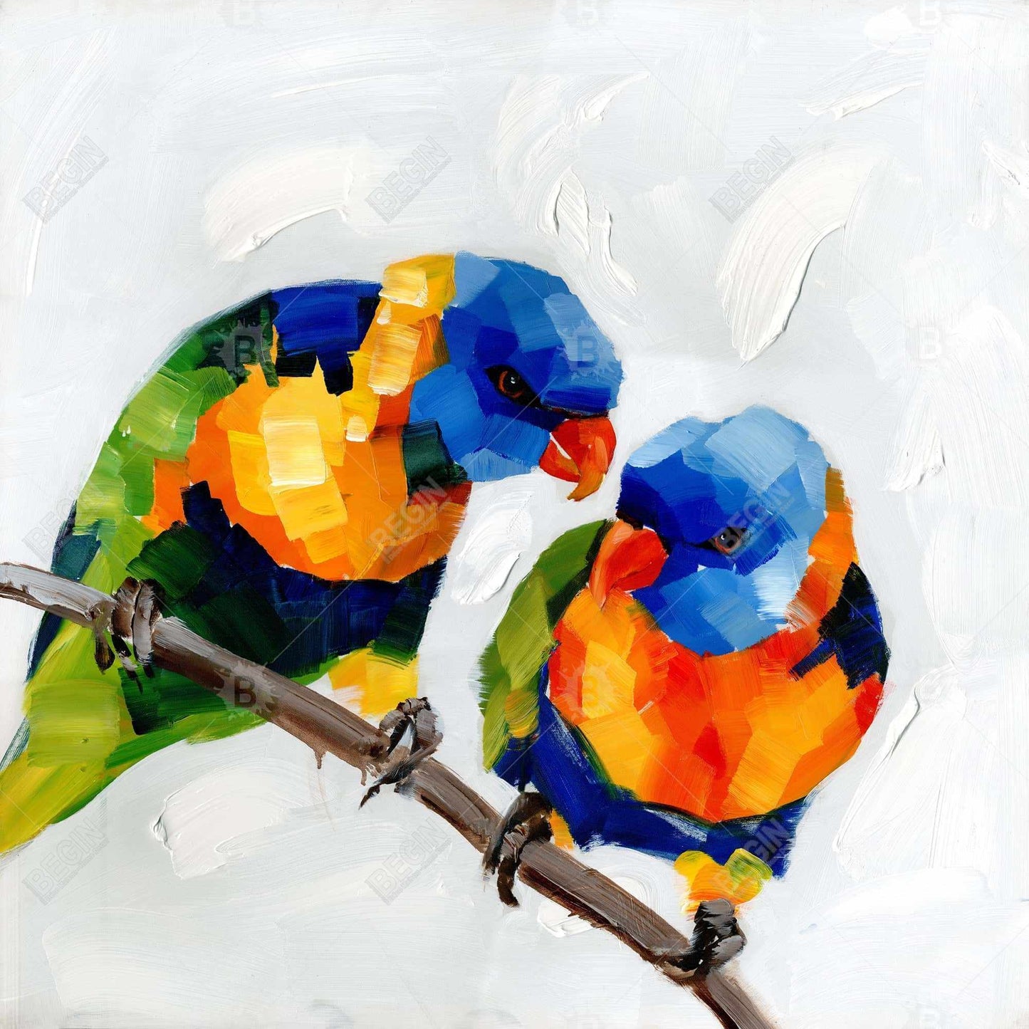 Couple of Parrots Canvas - Contemporary Blue Framed Art Decor