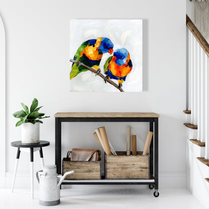 Blue Canvas Couple of Parrots - Animal Bedroom Home Decor