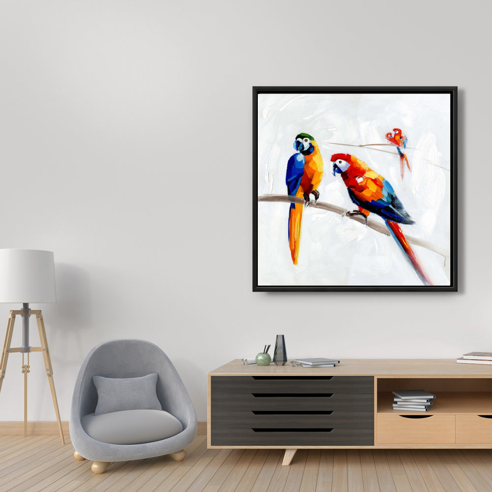 Parrots on a Branch Canvas - Contemporary Framed Home Decor