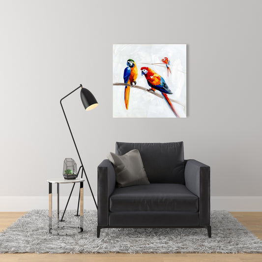 Parrots on a Branch Canvas | Contemporary Bird Art Decor