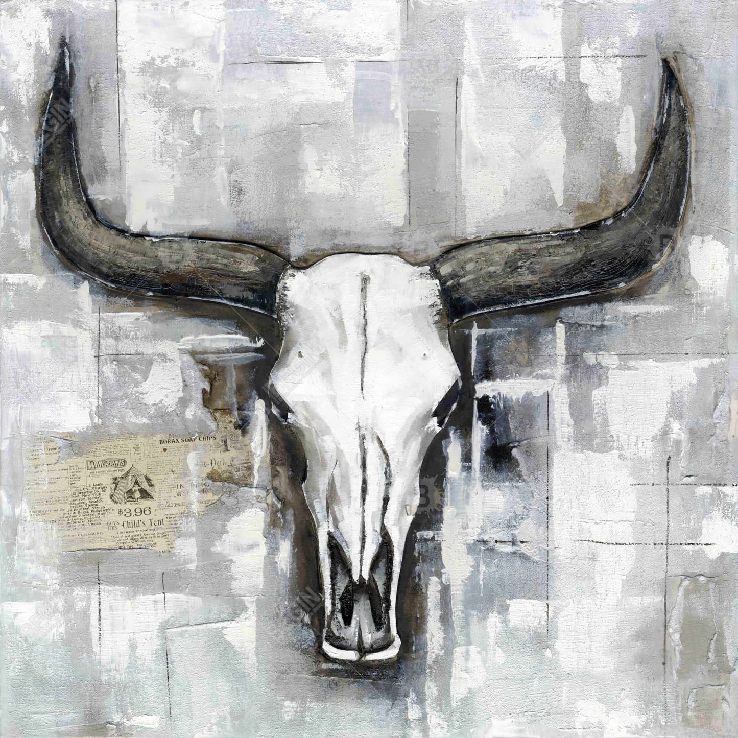 White Rustic Deer Canvas - Bull Skull Industrial Home Decor