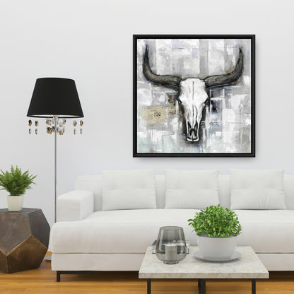 White Rustic Deer Canvas - Bull Skull Industrial Home Decor