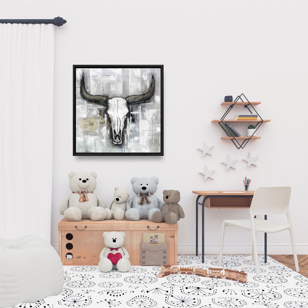 White Rustic Deer Canvas - Bull Skull Industrial Home Decor