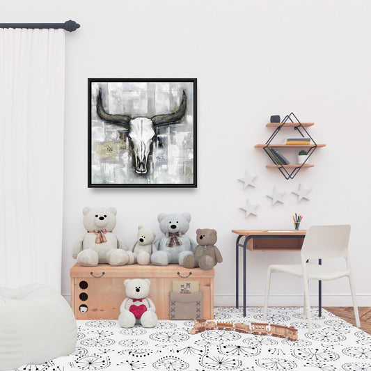 White Rustic Deer Canvas - Bull Skull Industrial Home Decor