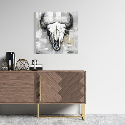 Toile Crâne de taureau blanc – Décoration de chambre de style industriel