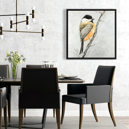 Small Coal Tit Canvas | Gray Framed Bird Art for Home Decor