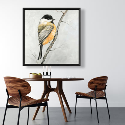 Small Coal Tit Canvas | Gray Framed Bird Art for Home Decor