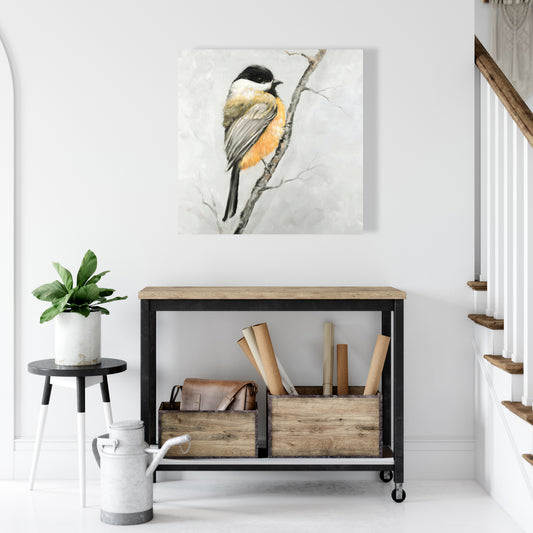 Small Coal Tit Gray Canvas - Contemporary Home Decor Art