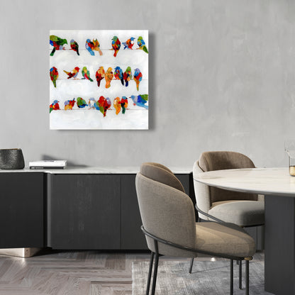 Colorful Birds on Wire Canvas | Bird Bedroom Blue Decor