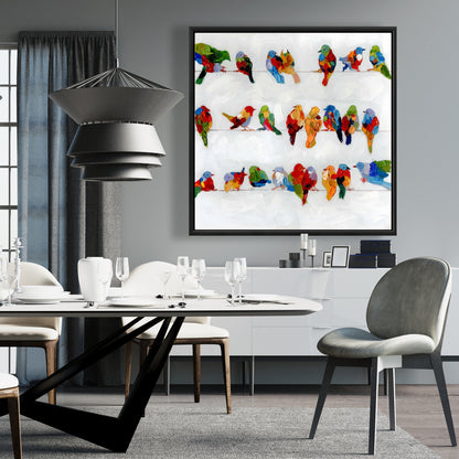 Colorful Birds on a Wire | Framed Canvas Home Decor Art