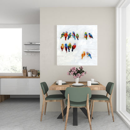 Colorful Birds on a Wire Canvas - Blue Animals Home Decor