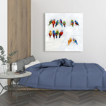 Colorful Birds on a Wire Canvas - Blue Animals Home Decor