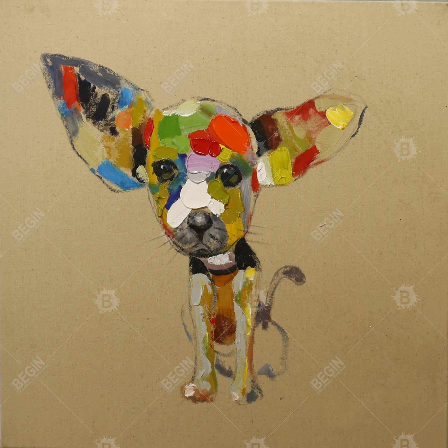 Abstract Colorful Chihuahua Canvas - Beige Home Decor Art