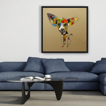 Abstract Colorful Chihuahua Canvas | Beige Framed Pet Decor