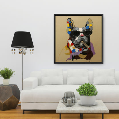 Contemporary Gray Man Cave Canvas | Abstract Smoking Dog Decor