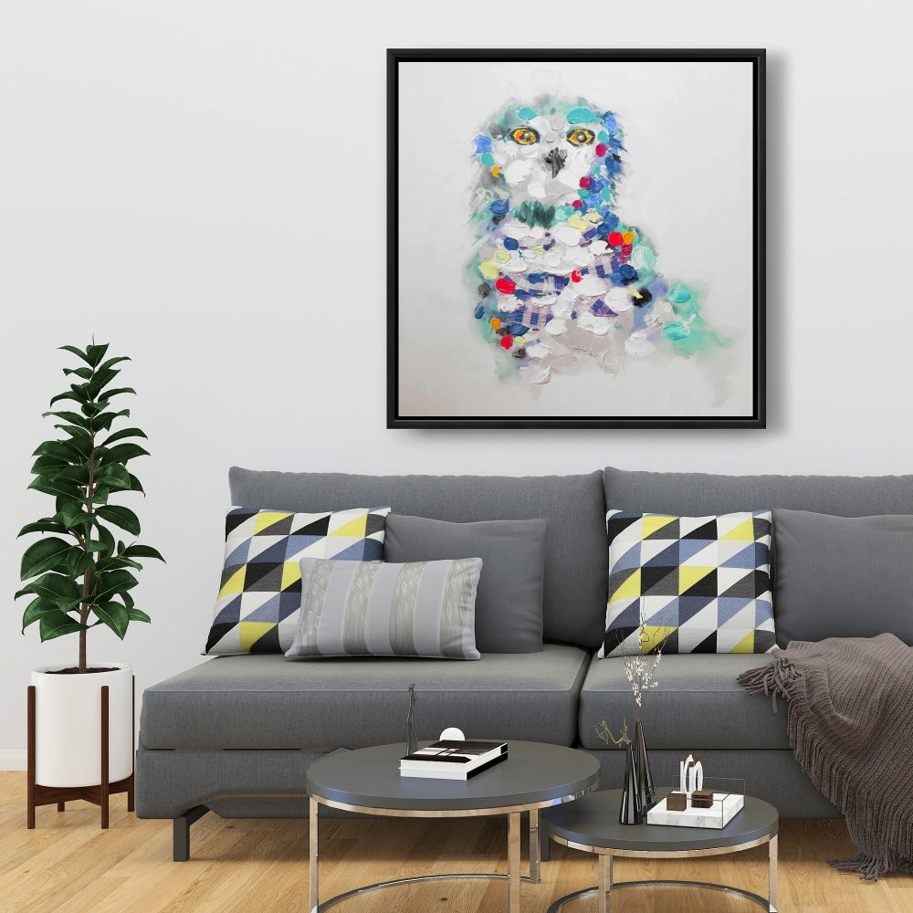 Abstract Owl Canvas - Blue Contemporary Animal Framed Art