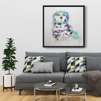 Abstract Owl Canvas - Blue Contemporary Animal Framed Art