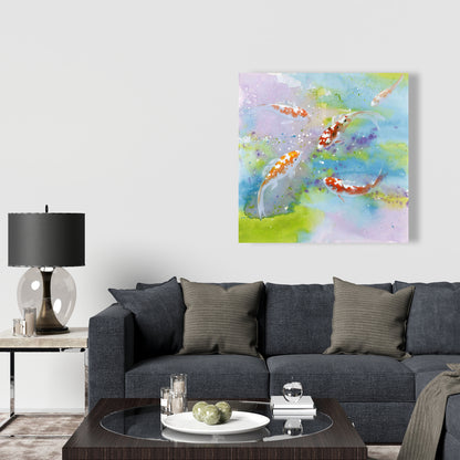 Asian Blue Canvas - Four Koi Fish Swimming | Bedroom Decor