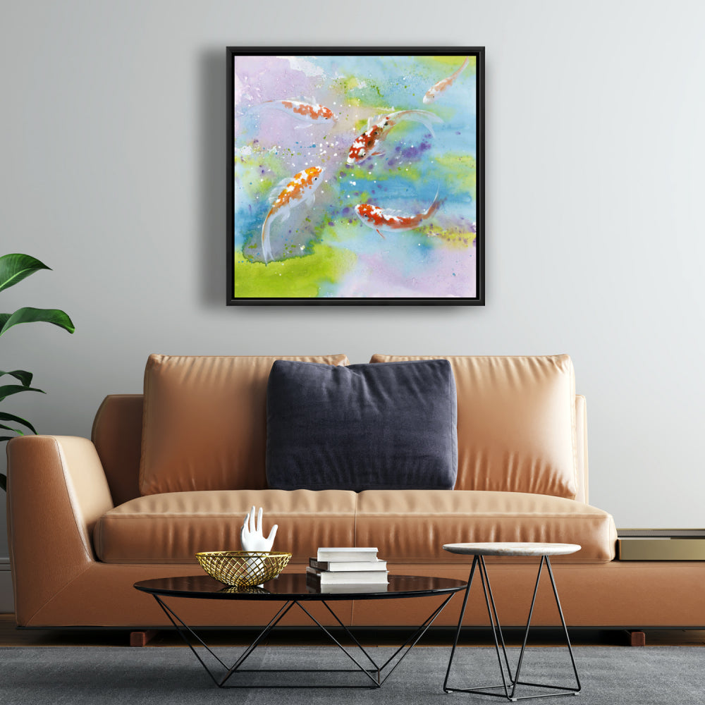 Four Koi Fish Canvas | Aquatic Animals Bedroom Decor Wall Art